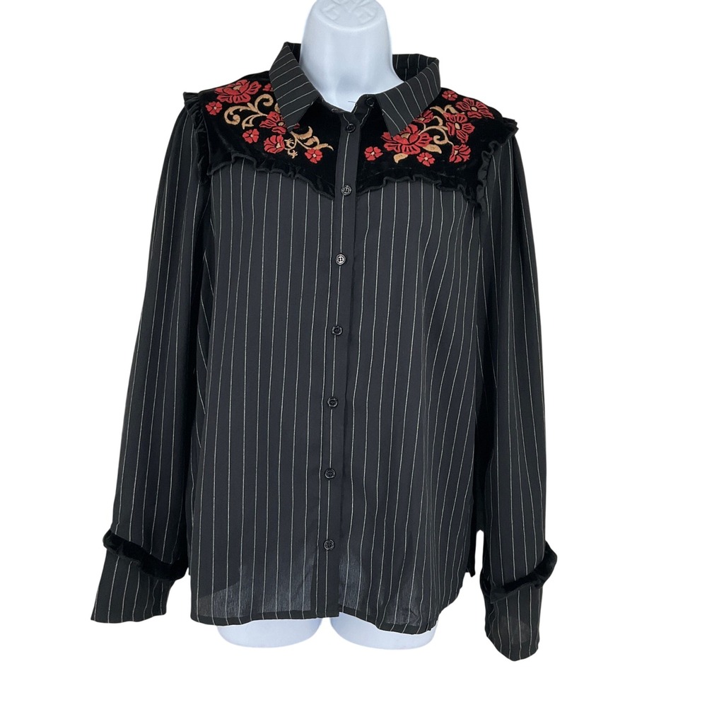 Savanna Jane Button Up Top Womens S Velvet Floral Western Cowgirl Rodeo Bohemian